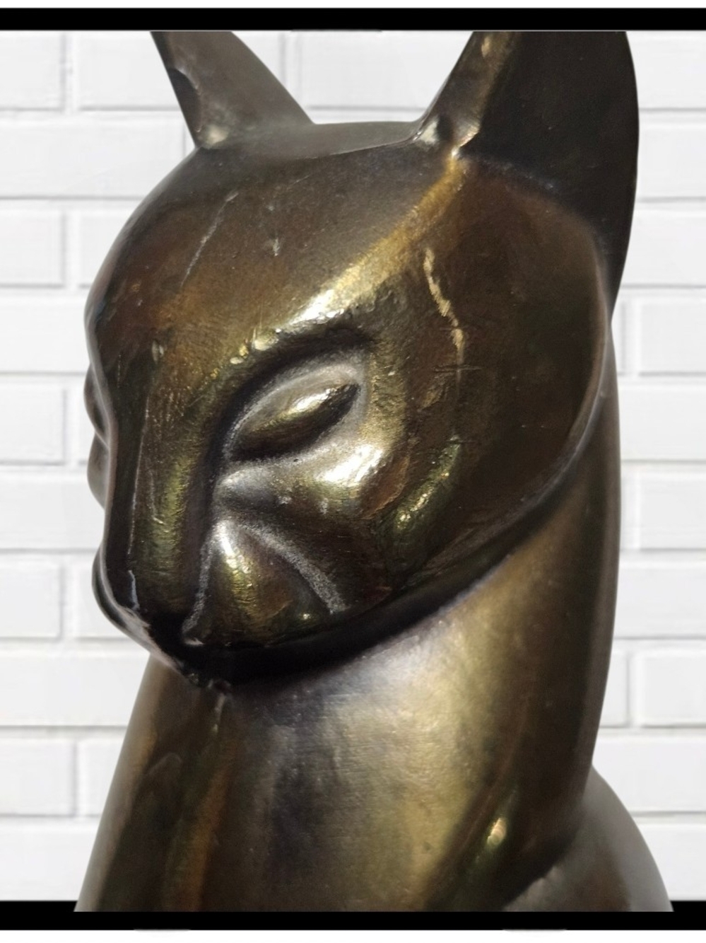 VINTAGE Art Deco Egyptian Bastet Cat Statue Bronze Finish Geometric Sculpture 8"